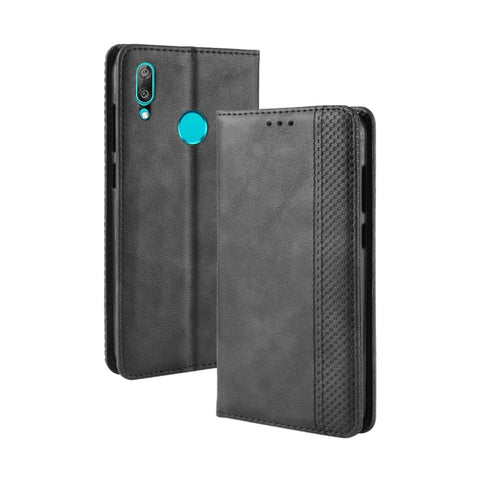 Custodia in pelle con chiusura orizzontale con fibbia magnetica e texture retrò per Huawei Y7 (2019) / Y7 Prime (2019), con supporto, slot per carte e portafoglio, For Huawei Y7 (2019)