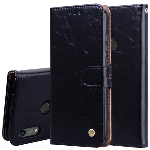 Étui en peau de vibration orizzontale avec texture en céramique d'olio style business pour Huawei Y6 (2019) / Honor 8A, avec support, emplacement pour carte et portafoglio, pour Huawei Y6 (2019) / Honor 8A, pour Huawei Honor 8A