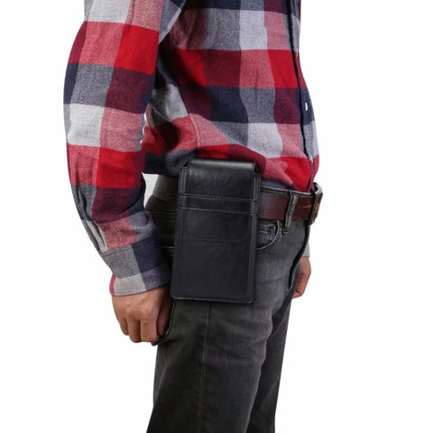 Custodia in pelle da uomo multifunzionale universale con marsupio per cellulare con texture in pelle di agnello per smartphone da 7,2 pollici o inferiori, For 7.2 Inch