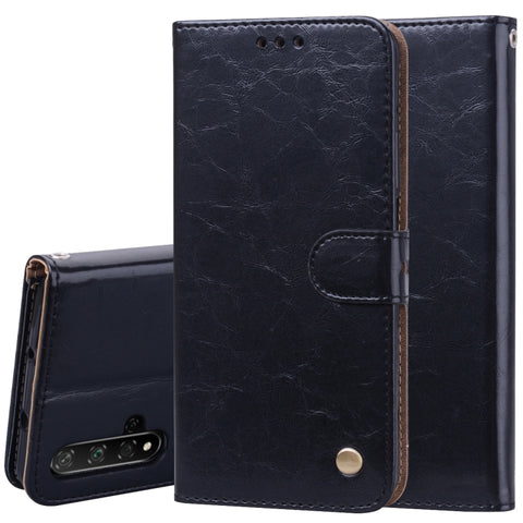 Étui en peau de vibration orizzontale avec texture en céramique d'olio style business pour Huawei Honor 20, avec support, emplacement pour carte et portafoglio, pour Huawei Honor 20