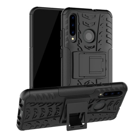 Custodia antiurto in TPU+PC con texture pneumatici per Huawei P Smart+ 2019, con supporto, For Huawei P Smart+ 2019