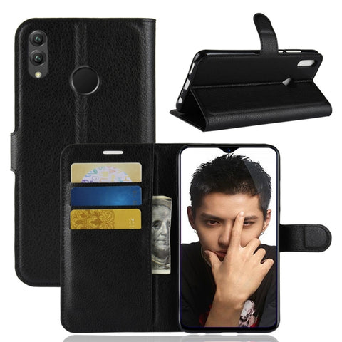Custodia in pelle con chiusura orizzontale con texture Litchi per Huawei Honor 8X, con supporto, slot per carte, portafoglio e cornice per foto, Huawei Honor 8X, For Honor 8X