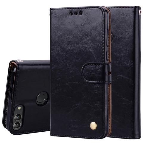 Custodia in pelle a vibrazione orizzontale con texture a cera d'olio stile business per Huawei P Smart / Enjoy 7S, con supporto, slot per carte e portafoglio, For Huawei P Smart / Enjoy 7S, For Huawei Enjoy 7S