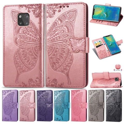 Custodia in pelle con chiusura orizzontale con stampa Butterfly Love Flowers per Huawei Mate 20 Pro, con supporto, slot per carte e portafoglio, For Huawei Mate 20 Pro
