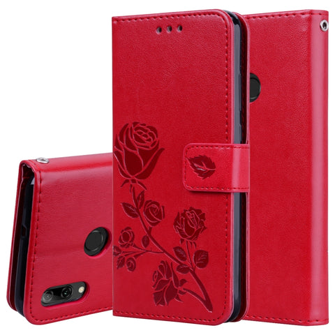 Custodia in pelle PU con chiusura orizzontale in rilievo rosa per Huawei P Smart 2019, con supporto, slot per carte e portafoglio, For Huawei P Smart 2019