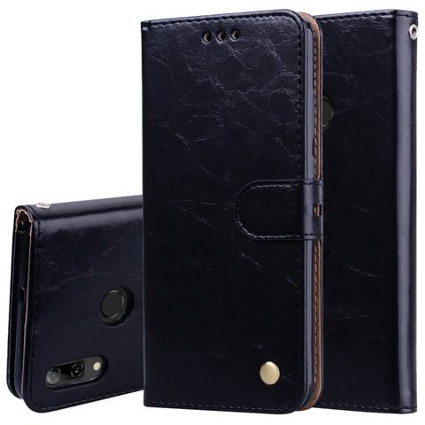 Custodia in pelle a vibrazione orizzontale con texture a cera d'olio stile business per Huawei P Smart 2019, con supporto, slot per carte e portafoglio, For Huawei P Smart 2019