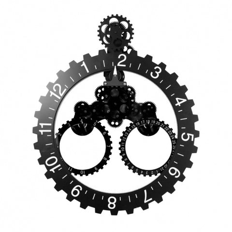 Orologio da parete con ingranaggi meccanici triangolari in stile europeo semplice per la casa, Nero, Argento