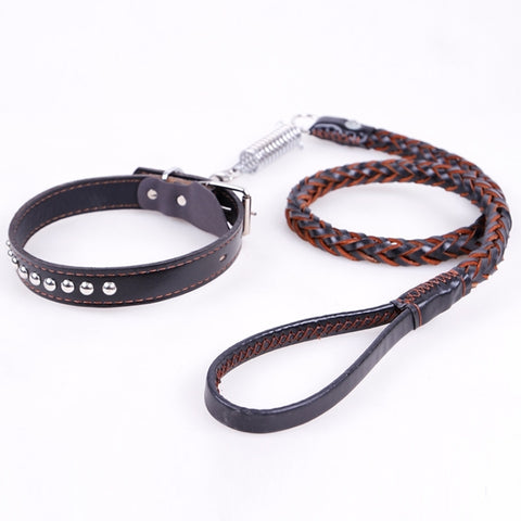 Ceinture de travail en peau bovine Collier pour chien Corde télescopique pour chien, adaptée pour chien à taille moyenne et grande, M, Longueur du cordon : 128 cm Longueur du collier : 32-44 cm