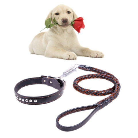 Ceinture de travail en peau bovine Collier pour chien Corde télescopique pour chien, adaptée pour chien à taille moyenne et grande, M, Longueur du cordon : 128 cm Longueur du collier : 32-44 cm