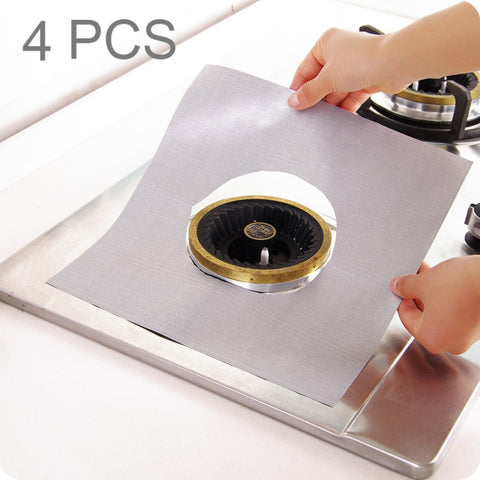 Tampone protettivo per la pulizia del piano cottura in materiale di fibra ultrasottile per la superficie del forno a gas da 4 pezzi, dimensioni: 27 * 27 cm (Argento), 4 PCS