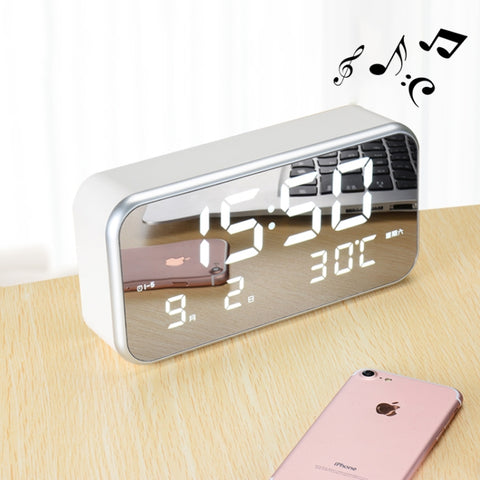 Sveglia musicale digitale LED a grande schermo multifunzionale con display di ora/settimana/temperatura/calendario e telecomando, DC 5V, Music Alarm Clock