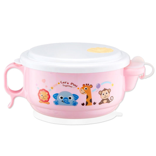 ciotola-in-stile-cartone-animato-a-doppio-strato-con-interno-in-acciaio-inossidabile-da-450-ml-ed-esterno-in-plastica-con-coperchio-e-manici-per-bambini-dai-2-ai-9-anni - immagine 1