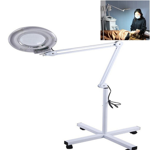 Lente d'ingrandimento da tavolo pieghevole da tavolo con braccio oscillante 5X con lampada per tatuaggi facciali, sopracciglia, salone di bellezza, luce bianca fredda