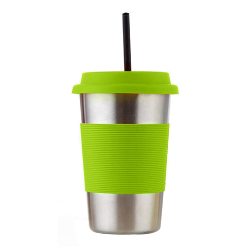 Tasse pour bevande con bordo arricciato in acciaio inossidabile elettrolucidato a parete singola da 500 ml avec fascia circolare et tappo in gomma, 500ml