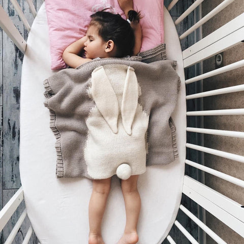 Coperta per bambini a maglia con orecchie di coniglio e motivo
