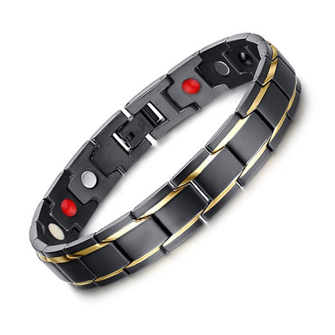 Gioielli da uomo in stile europeo e americano in acciaio inossidabile + braccialetto magnetico per la salute placcato in oro, dimensioni: 12 mm * 22 cm (nero + oro), misura: 12mm*22cm (nero+oro)