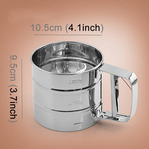 Strumento per la cottura a tazza con setaccio manuale in acciaio inossidabile per farina, zucchero in polvere, a rete, Stainless Steel