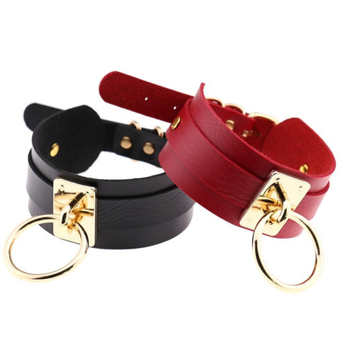 Collana girocollo a forma di O da discoteca con colletto ad anello singolo in oro europeo e americano Harajuku in pelle PU, Anello in oro