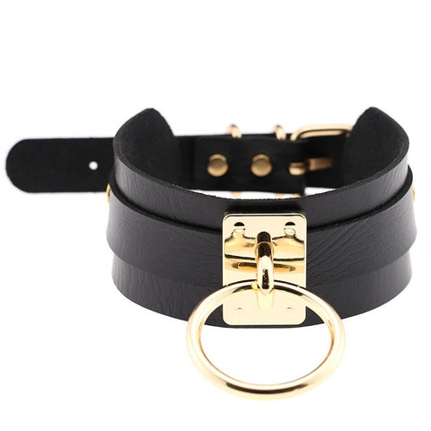 Collana girocollo a forma di O da discoteca con colletto ad anello singolo in oro europeo e americano Harajuku in pelle PU, Anello in oro