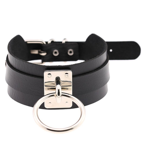 Collana girocollo a forma di O da discoteca con chiusura ad anello largo in argento europeo e americano in pelle PU Harajuku, Anello in argento