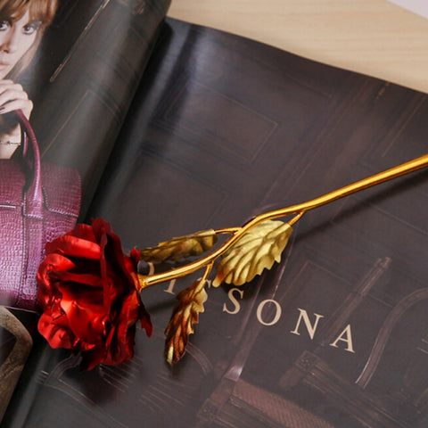 Fiore artificiale rosa con decorazione placcata in lamina dorata 24K, consegna colore casuale, 24K Golden Foil Plated