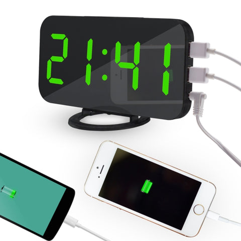 Sveglia multifunzione con display LED riflettente a specchio creativo con funzione snooze e 2 porte di ricarica USB