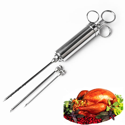 Strumenti di cottura per iniettore di carne di tacchino per condimento a doppio ago siringa in acciaio inossidabile da 60 ml, Stainless Steel Marinade Injector
