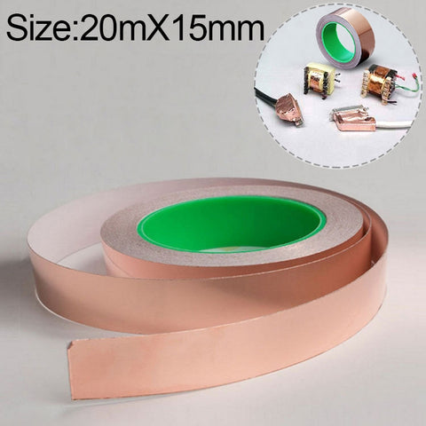 Nastro per mascheratura del segnale in nastro conduttivo in lamina di rame biadesivo in rame puro, dimensioni: 20 m x 15 mm, Size: 20m x 15mm