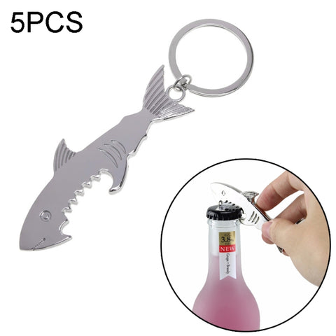 Ciondolo chiave per auto con apribottiglie multifunzione squalo da 5 pezzi, dimensions: 13,5x3 cm, forme de requin