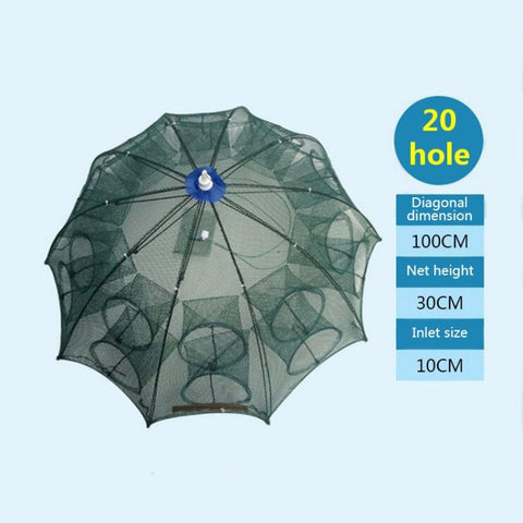 Rete da pesca pieghevole automatica a 20 fori, trappola per gamberetti, granchi, pesciolini, rete da pesca in nylon, 20 Holes