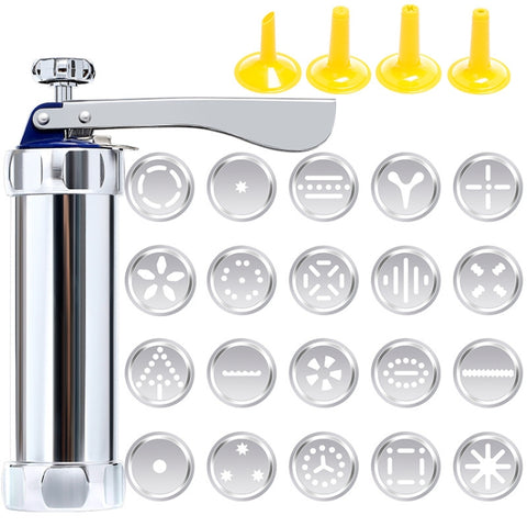 Stampo per macchine utensili per biscotti multifunzionali per uso domestico che decora dolci fai da te montati con 20 stampi e 4 ugelli, Multi-function silver
