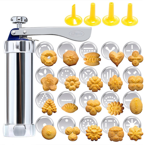 Stampo per macchine ustensili per biscotti multifunzionali per uso domestico che decora dolci fai da te montati con 20 stampi e 4 ugelli, Multi-fonction argent