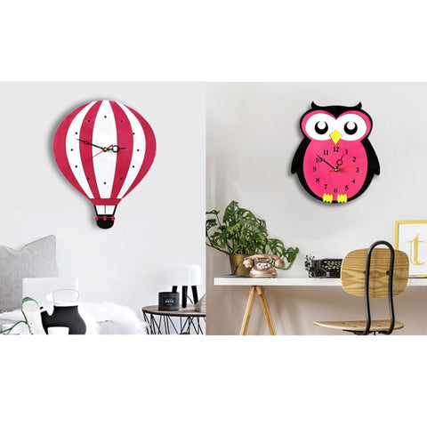 Orologio da parete rotondo al quarzo, muto, a forma di batteria, da 11 x 10 pollici, per camera da letto per bambini, senza ticchettio, Owl, Balloon