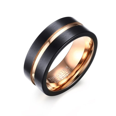 Anello classico da uomo in stile europeo e americano Anello placcato in oro rosa spazzolato a mano in carburo di tungsteno puro, misura: 7, diametro: 17,4 mm, perimetro: 55 mm, Taglia: 7