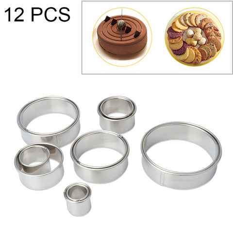 12 pezzi/set strumenti per la cottura di ciambelle e mousse per stampi da taglio a forma rotonda in acciaio inossidabile, Round Shape(12 PCS / Set)