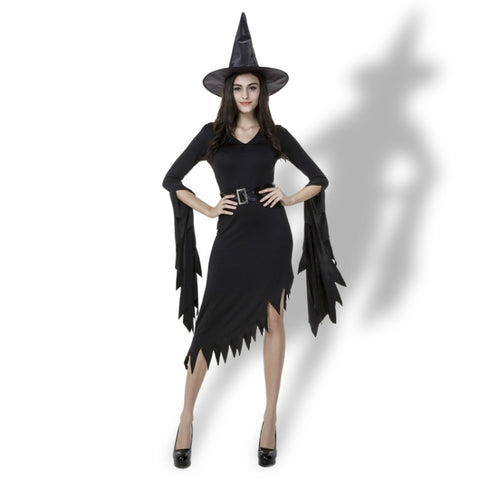 Gonna Lunga Irregolare Nera Uscita Costume di Halloween Cosplay Spettacolo Abito da Stregoneria, M, Petto: 88 cm, Vita: 72 cm, Lunghezza va: 108 cm, Jupe longue Sortie Poitrine: 88 cm
