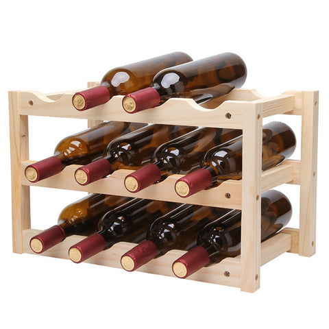 Espositore Pieghevole per 12 Bottiglie di Vino in Legno Massello -
