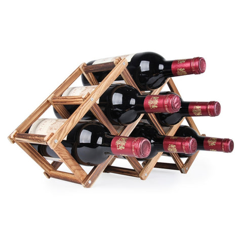 Porte-bouteilles pliable pour 6 bouteilles Porte-bouteilles pliable Porte-bouteilles en bois Présentoir de bar de cuisine, 6 bouteilles