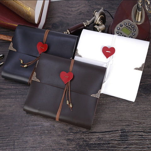 Album fotografico commemorativo con motivo a forma di cuore d'amore retrò in similpelle a fogli mobili di creatività fai-da-te, dimensioni: L, Size: L