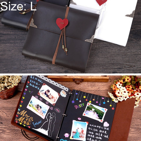 Album fotografico commemorativo con motivo a forma di cuore d'amore retrò in similpelle a fogli mobili di creatività fai-da-te, dimensioni: L, Size: L