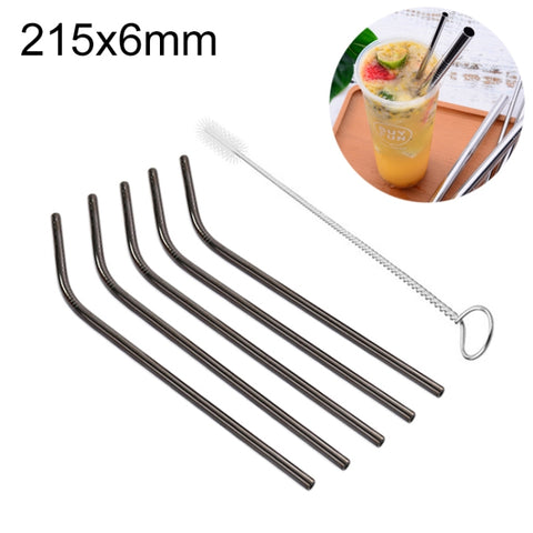 Kit de cannucce piegate riutilizzabili en acciaio inossidabile de 5 pezzi + kit di spazzole per la pulizia, 215 * 6 mm, 215*6mm (Bent)