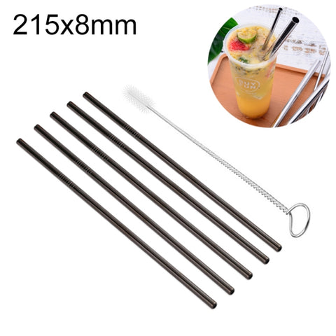 Kit de cannuccie dritte riutilizzabili in acciaio inossidabile da 5 pezzi + kit di spazzole per la pulizia, 215 * 8 mm, 215 * 8 mm (droit)