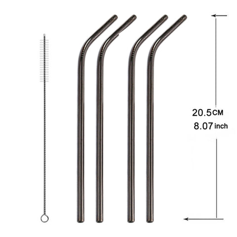 Kit de cannucce piegate riutilizzabili en acciaio inossidabile de 5 pezzi + kit di spazzole per la pulizia, 266 * 6 mm, 266*6mm (Bent)