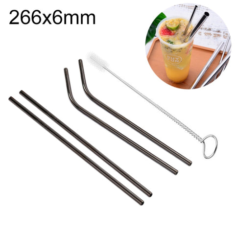 Kit de cannucce riutilizzabili en acciaio inossidabile da 4 pezzi + kit di spazzole per la pulizia, 266 * 6 mm, 266*6mm (Combinaison)
