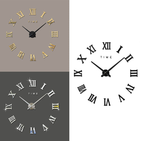 Camera da letto Decorazione domestica Numero romano senza cornice Grande adesivo da parete fai da te Orologio muto, dimensioni: 100 * 100 cm, M011 (Black), M011 (Gold), M011 (Silver)