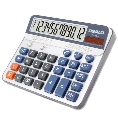 OSALO OS-6815 Calculatrice de table à 12 cifre Calculatrice à double alimentation d'énergie solaire, OS-6815