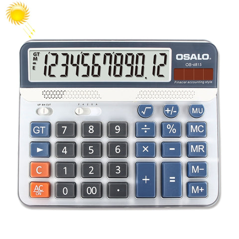 OSALO OS-6815 Calculatrice de table à 12 cifre Calculatrice à double alimentation d'énergie solaire, OS-6815