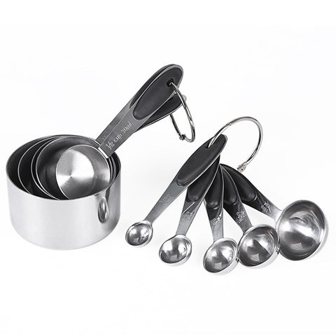 kn650 Ensemble d'instruments pour la cuisine à tamponner pour les boissons avec cuillère doseuse en acciaio inossidabile noir 10 en 1, 10 en 1 Cuillère à mesurer (Noir)