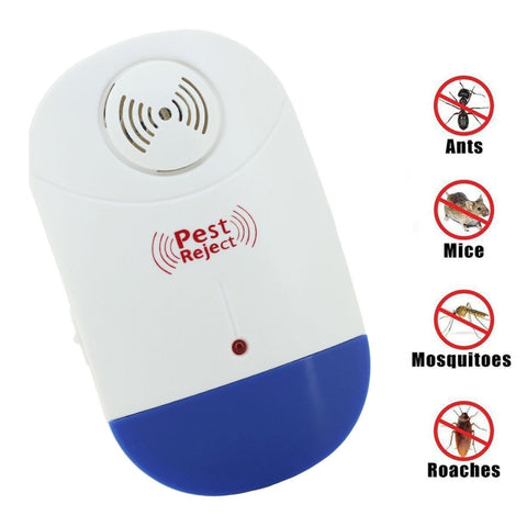 Repellente elettronico per il controllo dei parassiti delle zanzare dei ratti ad ultrasuoni con luce LED, spina europea AC90V-250V (bianco + blu), EU Plug
