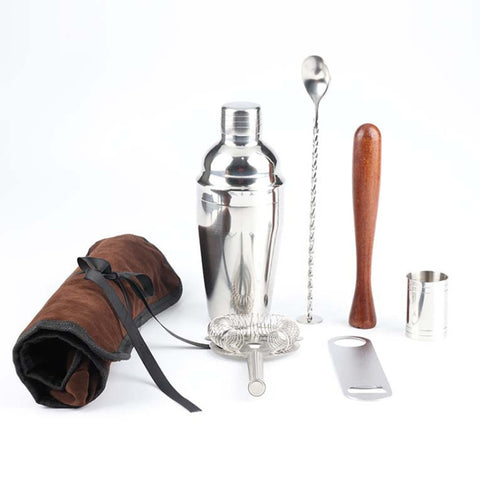 Set di strumenti per shaker per cocktail per vino 7 in 1 in acciaio inossidabile con borsa in tessuto, capacità: 350 ml, 350ml